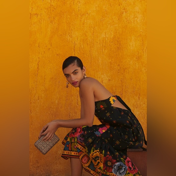 Farm Rio Anthropologie Embroidered Maxi Strapless Tie Back Dress - Picture 5 of 12